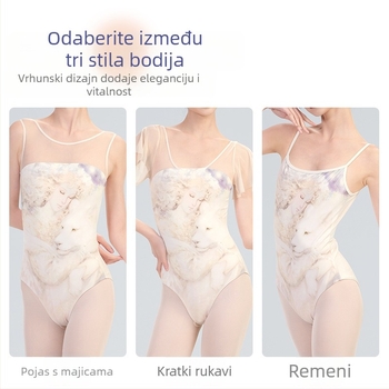 Ženski baletni trening bodi s ispisom mreže, najlon/poliamid tkanina, podstava rayon