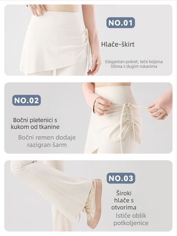 All-in-One hlače za jogu s kopčanjem i culotte krojem, visoki struk, podizanje bokova, zaštita od prozirnosti, blago prošireni donji dio; Shark skin tkanina (Nylon + Spandex), visoka elastičnost