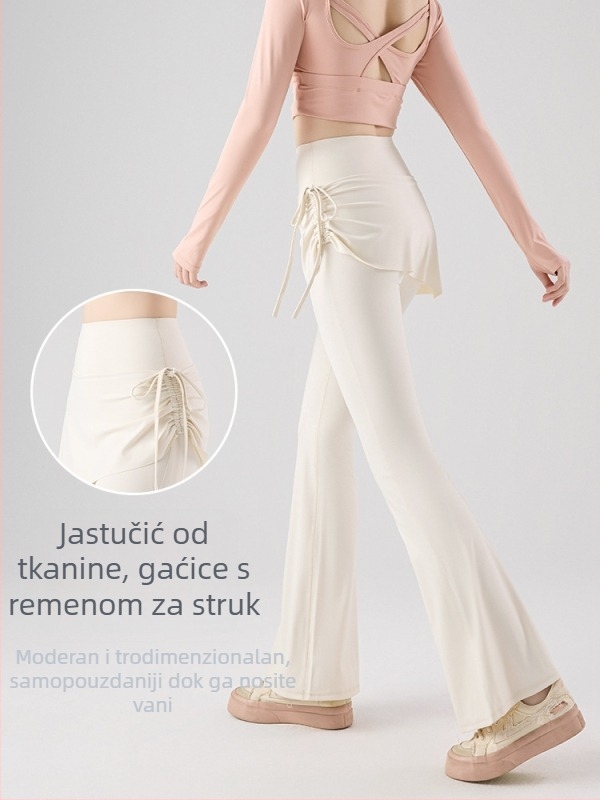 All-in-One hlače za jogu s kopčanjem i culotte krojem, visoki struk, podizanje bokova, zaštita od prozirnosti, blago prošireni donji dio; Shark skin tkanina (Nylon + Spandex), visoka elastičnost