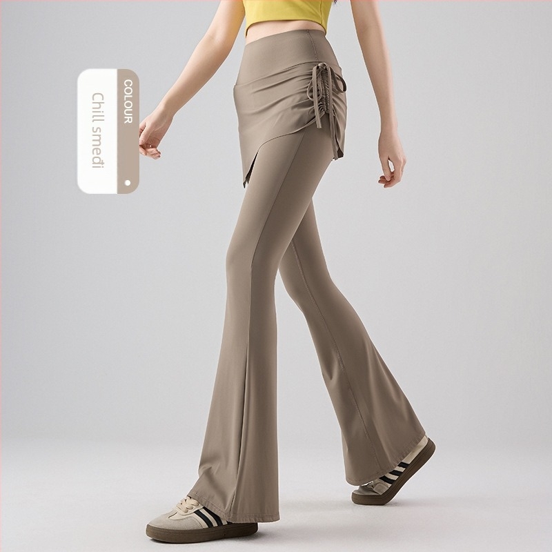 All-in-One hlače za jogu s kopčanjem i culotte krojem, visoki struk, podizanje bokova, zaštita od prozirnosti, blago prošireni donji dio; Shark skin tkanina (Nylon + Spandex), visoka elastičnost