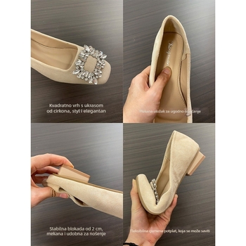 Ženske cipele s kvadratnim nosem od velura, niski blok-heel do 3 cm, slip-on, gumeni potplat