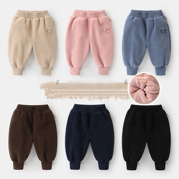 Dječje hlače s fleecem, zimske, poliester 95%, za djecu 1–3 godine, korejski casual stil