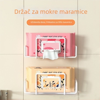 Zidni držač papirnatih ubrusa s kutijom za vlžne maramice i skladišnim prostorom, metalni četverokutni okvir, završna obrada pečena boja, japansko-korejski stil.
