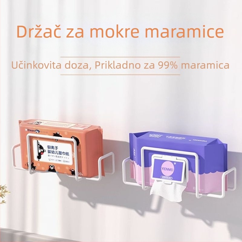 Zidni držač papirnatih ubrusa s kutijom za vlžne maramice i skladišnim prostorom, metalni četverokutni okvir, završna obrada pečena boja, japansko-korejski stil.