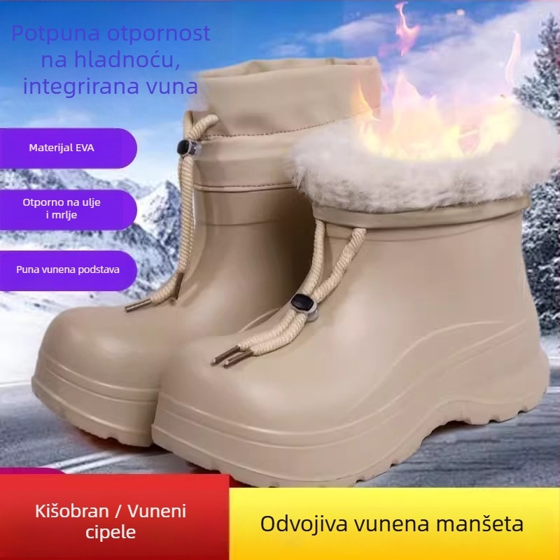 Damske EVA čizme za kišu do sredine potkoljenice — debeli đon, niski pet 1–3 cm, slip-on
