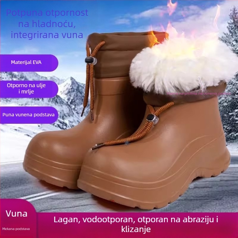 Damske EVA čizme za kišu do sredine potkoljenice — debeli đon, niski pet 1–3 cm, slip-on
