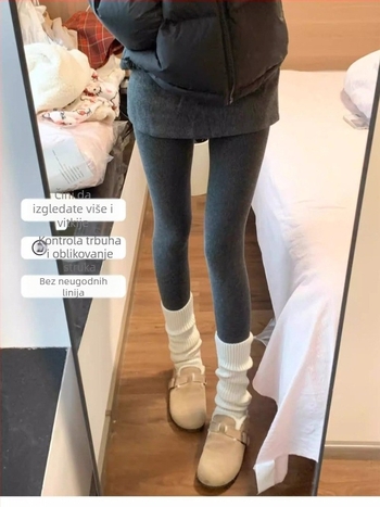 Ženski jedinstveni set suknje i hlača u jednom komadu, zima 2024, poliester, debeli fleec podstava, uski kroj, dugačke hlače