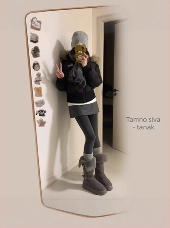 Ženski jedinstveni set suknje i hlača u jednom komadu, zima 2024, poliester, debeli fleec podstava, uski kroj, dugačke hlače