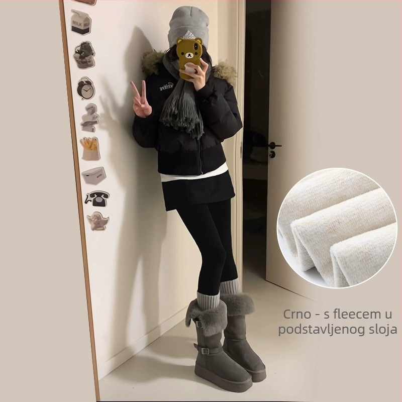 Ženski jedinstveni set suknje i hlača u jednom komadu, zima 2024, poliester, debeli fleec podstava, uski kroj, dugačke hlače