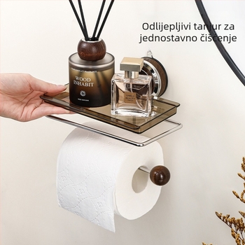 Držač za toaletni papir na zid s vakuum pričvršćivanjem, kvadratnog oblika, od nehrđajućeg čelika, elektroplirano završno