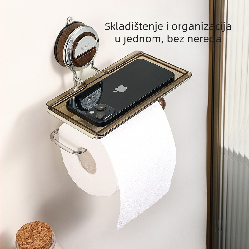 Držač za toaletni papir na zid s vakuum pričvršćivanjem, kvadratnog oblika, od nehrđajućeg čelika, elektroplirano završno