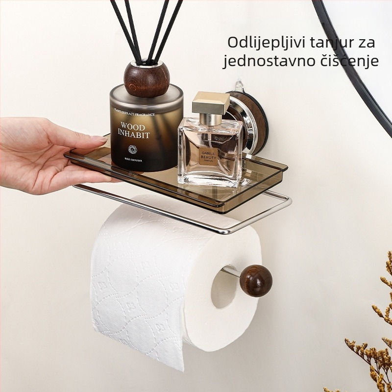 Držač za toaletni papir na zid s vakuum pričvršćivanjem, kvadratnog oblika, od nehrđajućeg čelika, elektroplirano završno