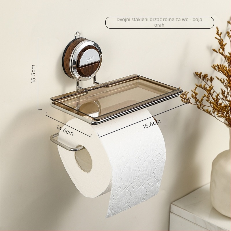 Držač za toaletni papir na zid s vakuum pričvršćivanjem, kvadratnog oblika, od nehrđajućeg čelika, elektroplirano završno