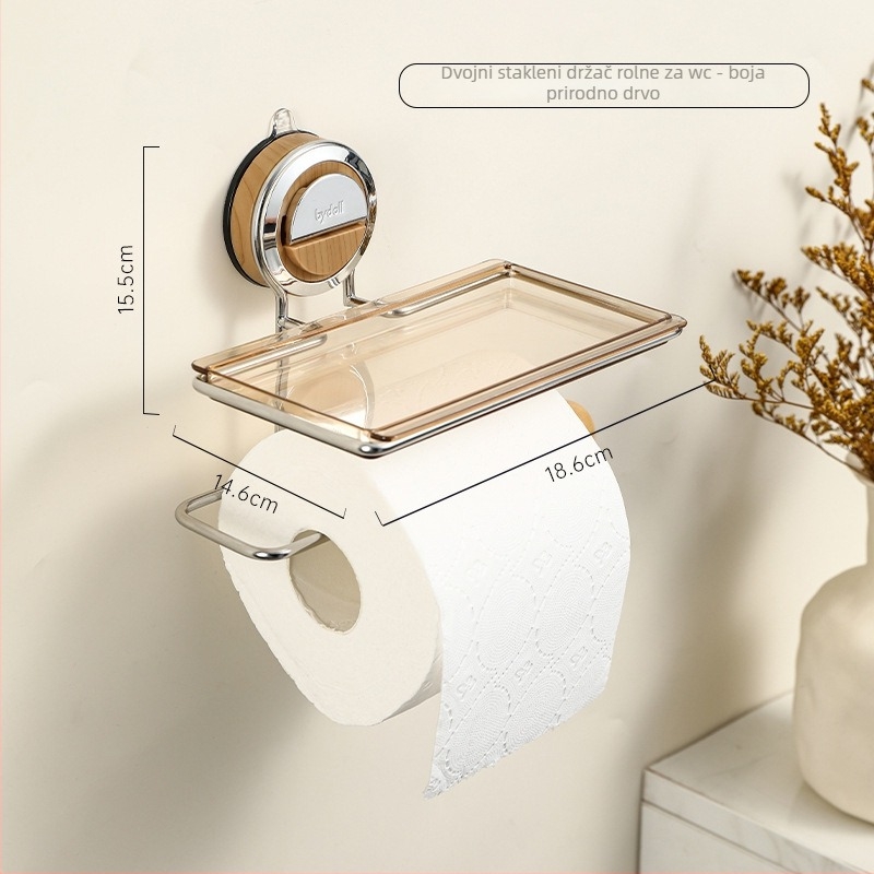 Držač za toaletni papir na zid s vakuum pričvršćivanjem, kvadratnog oblika, od nehrđajućeg čelika, elektroplirano završno