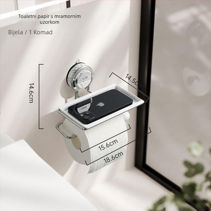 Držač za toaletni papir na zid s vakuum pričvršćivanjem, kvadratnog oblika, od nehrđajućeg čelika, elektroplirano završno