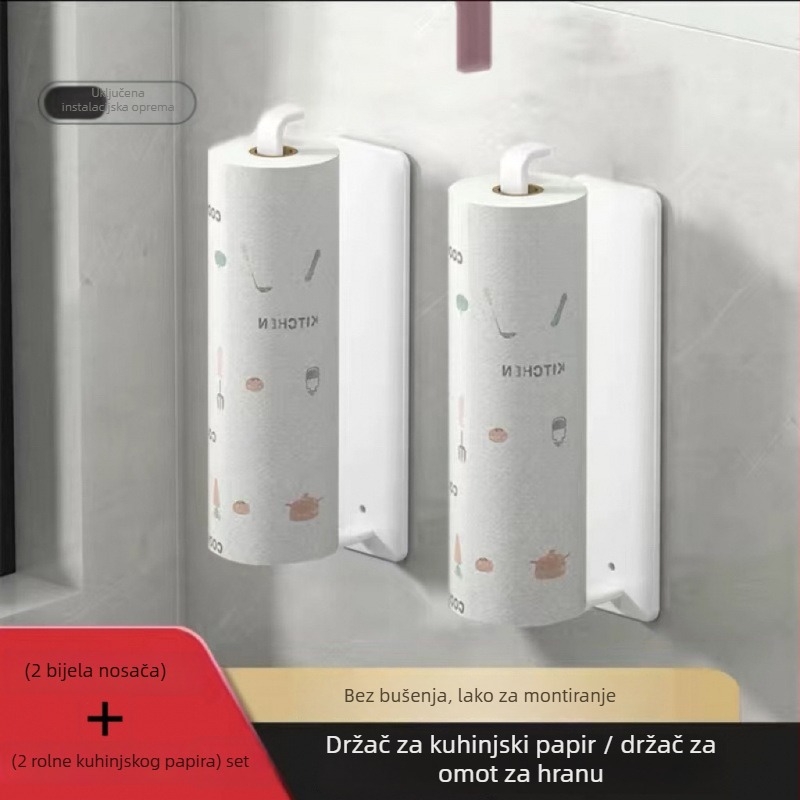 Zidni držač kuhinjskog papirnatog ručnika, bez bušenja, skladište za foliju, moderni jednostavni stil - Materijal: Drugo; Oblik: Drugo; Obrada površine: 1; Stil: Moderna jednostavnost