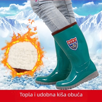 Ženske gumene čizme za kišu od gume, visoki cilindar, podstavljene plišem, vodootporne, protuklizna debela potplata