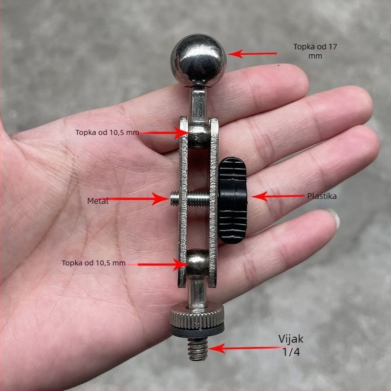 Držač za telefon s 17 mm kugličnom glavom i 1/4-inch navoja za gimball — univerzalni adapter za kotačiće