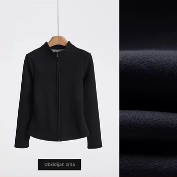 Graphene joga jakna s dvostrukim zatvaračem, stojeći ovratnik, uski kroj, debela fleece podstava