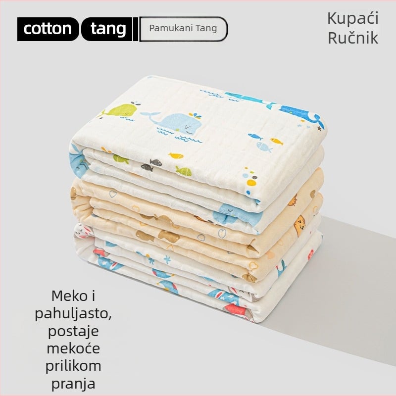 Set gazastih ručnika za kupanje za bebe – 6 slojeva, 100% pamuk, 300–400 g, karikatura uzorak, Mu Mu Xiong