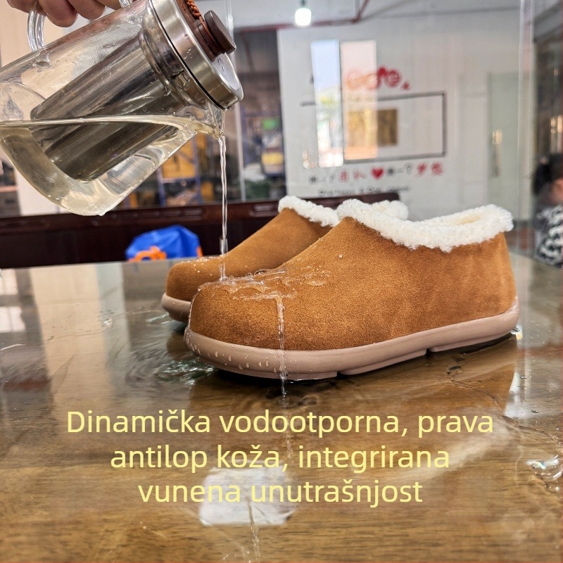 Cipele s zatvorenim nosom od prave kože, postavljena krznom, Slip-On, gumeni potplat, debljina potplata 0–3 cm, casual stil