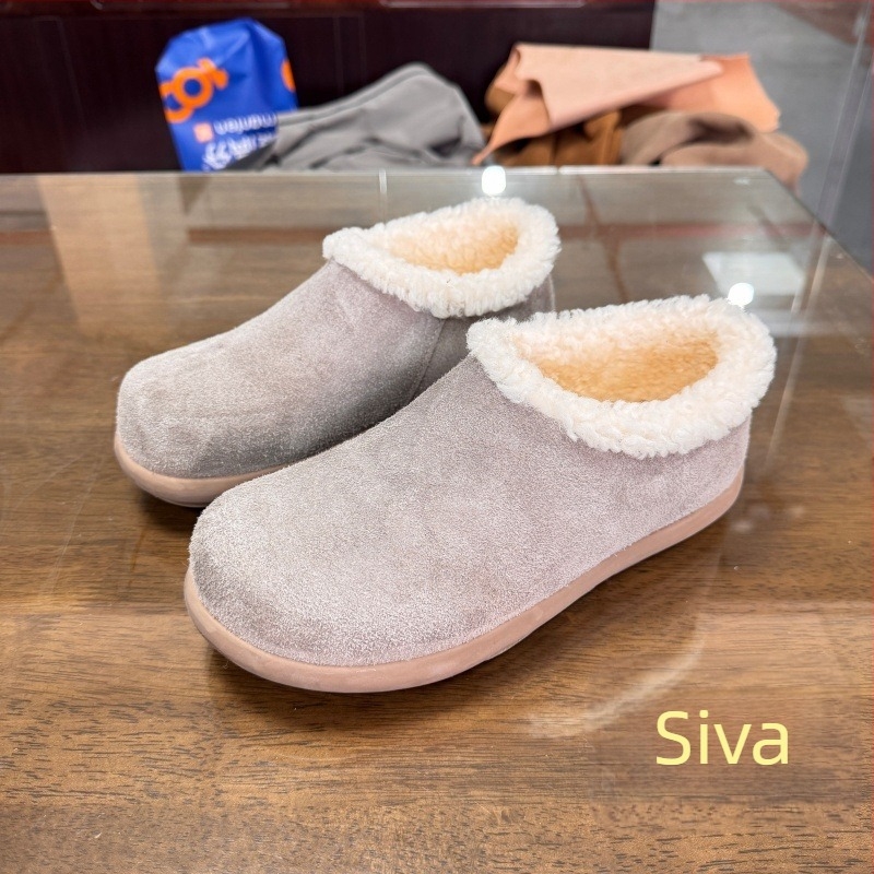 Cipele s zatvorenim nosom od prave kože, postavljena krznom, Slip-On, gumeni potplat, debljina potplata 0–3 cm, casual stil