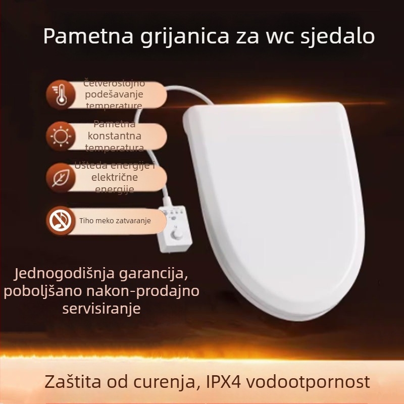 Pametan grijani WC daska s trenutnim grijanjem i grijanjem prstena, od PP ploče, rastojanje rupa 14, jednostavna ugradnja, univerzalni dizajn.