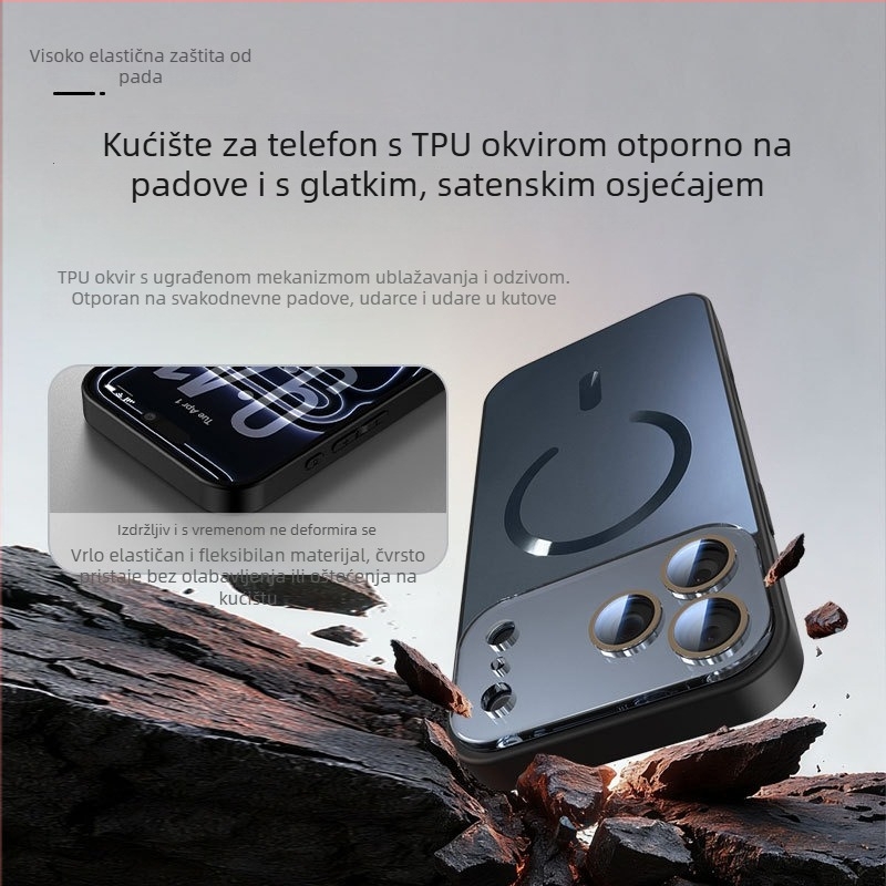 Magnetska futrola za iPhone s velikim otvorom za leću, TPU materijal, reljefna stražnja ploča s dvostrukom teksturom, podržava bežično magnetsko punjenje