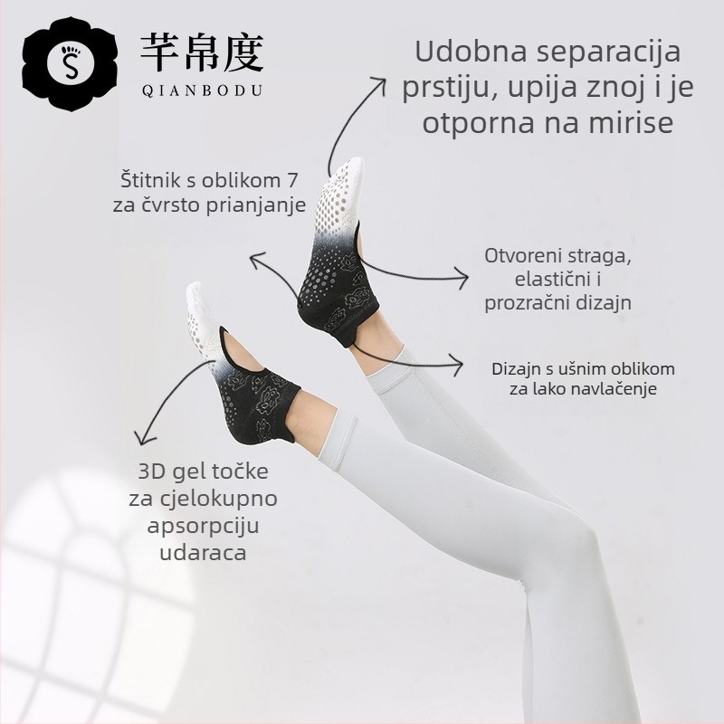 Joga čarape s protukliznim gripom, upijaju znoj, petoprstne s razdvojenim prstima, plesne čarape bez pete, pamuk