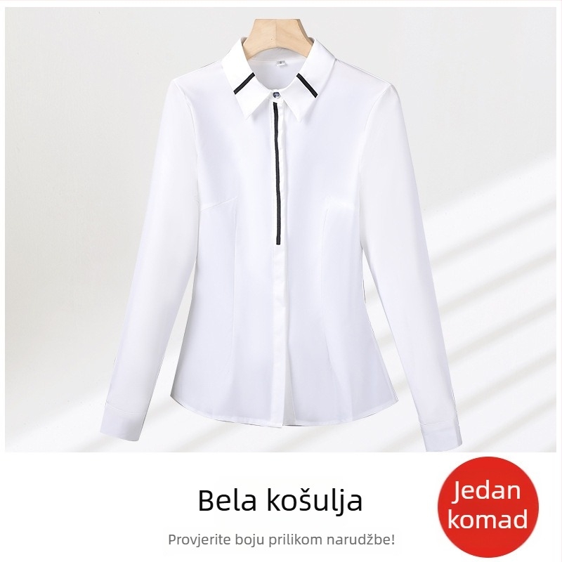 Košulja - uski kroj, mješavina poliester-spandeks, dugi rukav, kvadratni ovratnik, kopčanje na jedan red gumba