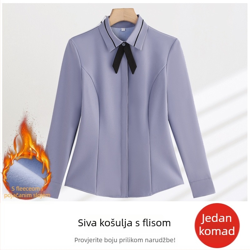 Košulja - uski kroj, mješavina poliester-spandeks, dugi rukav, kvadratni ovratnik, kopčanje na jedan red gumba