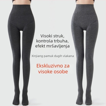 Ženske tajice s visokim strukom i flis podstavom, produžena duljina, dizajn riblja kost, protuklizne
