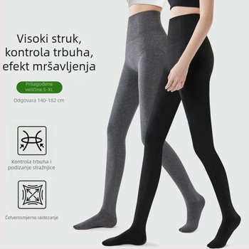 Ženske tajice s visokim strukom i flis podstavom, produžena duljina, dizajn riblja kost, protuklizne
