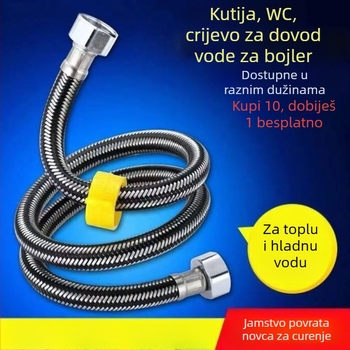 Nerđajući čelični opleteni dovod vode, navoj — 0–90°C, 1.0 MPa, pogodan za toalete i bojlere