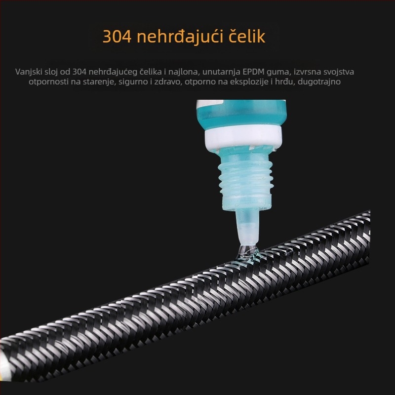 Nerđajući čelični opleteni dovod vode, navoj — 0–90°C, 1.0 MPa, pogodan za toalete i bojlere