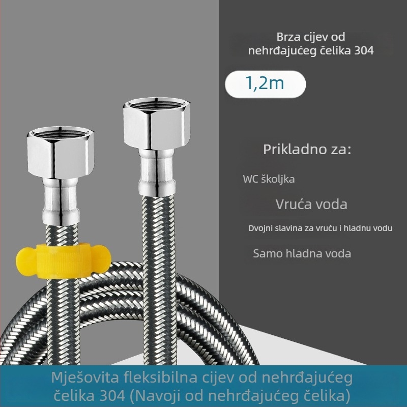 Nerđajući čelični opleteni dovod vode, navoj — 0–90°C, 1.0 MPa, pogodan za toalete i bojlere