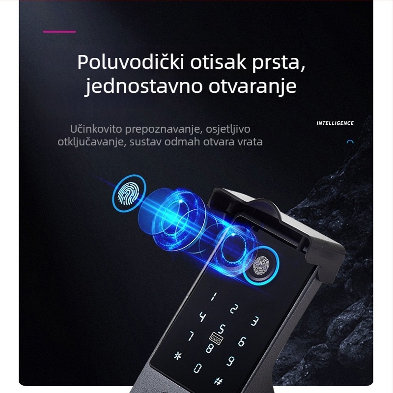 Pametni sigurnosni elektronički ključ za vanjska vrata s otiskom prsta i dvostrukim otključavanjem (Model: T20; Pohrana otiska: 100; Vrijeme skeniranja: <1 s; Lažno prepoznavanje: <0.001%; Radna temperatura: -20 do 70°C)