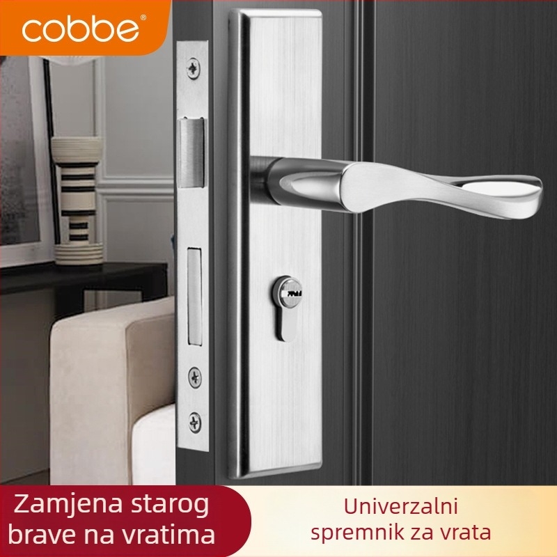Cabe CB-KTS10 Brava za vrata spavaće sobe - Nehrđajući čelik, ugrađena brava, moderni minimalistički stil
