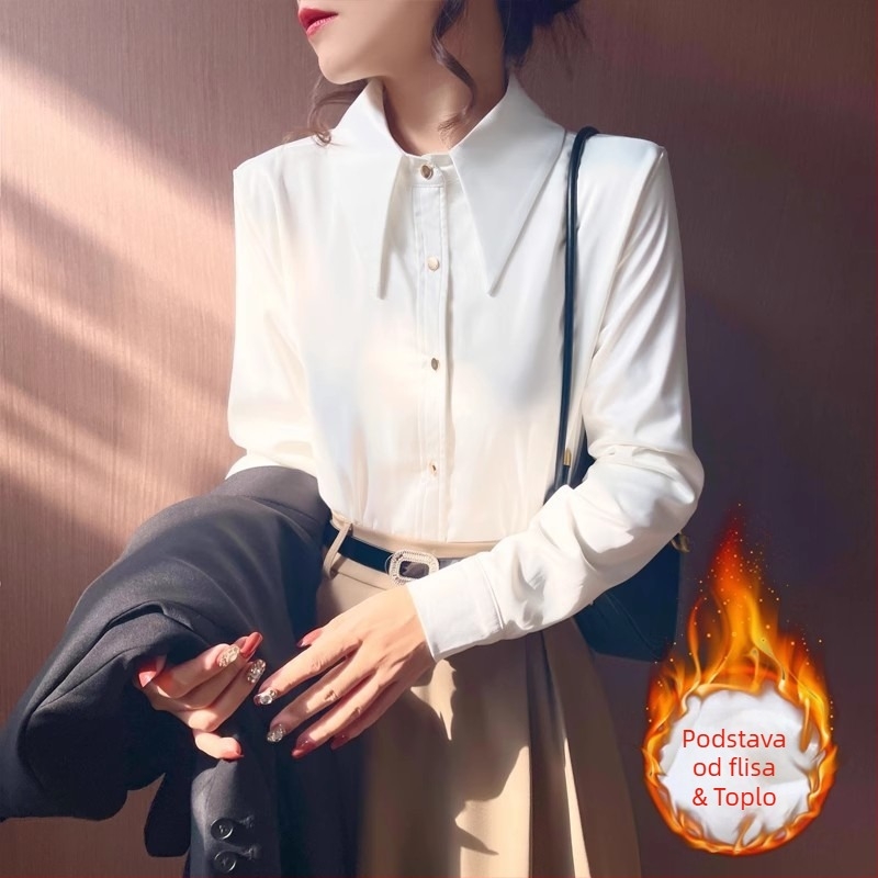 Saten dama košulja s dugim rukavima (Poliester; Jesen 2025; Bojanje)