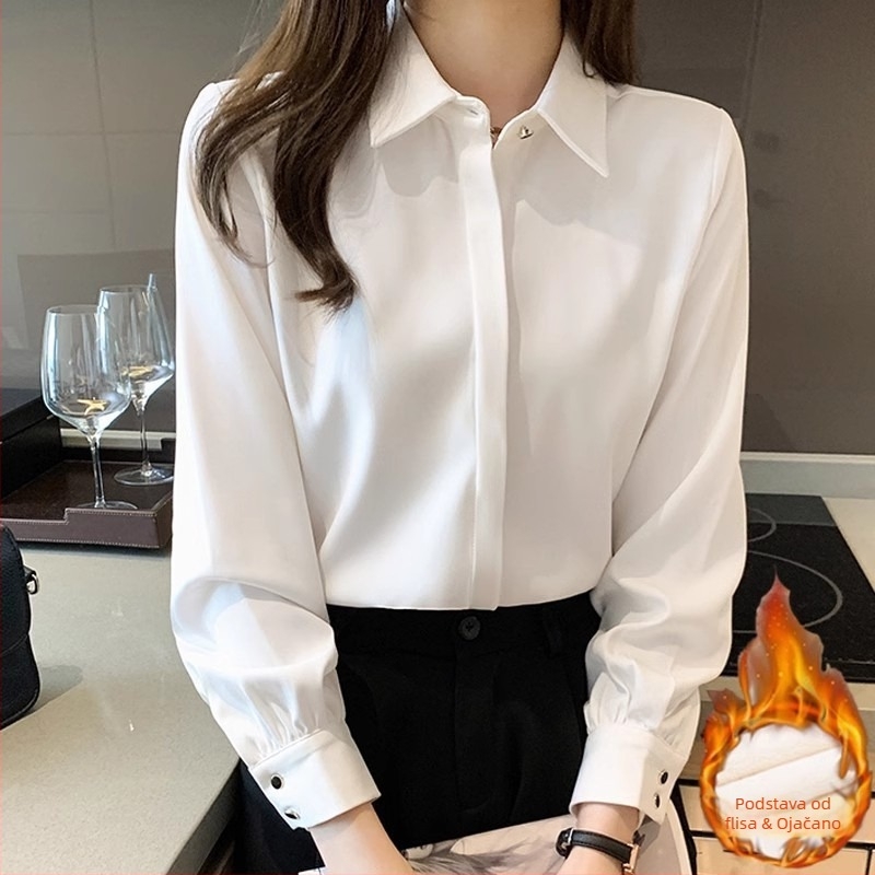 Saten dama košulja s dugim rukavima (Poliester; Jesen 2025; Bojanje)