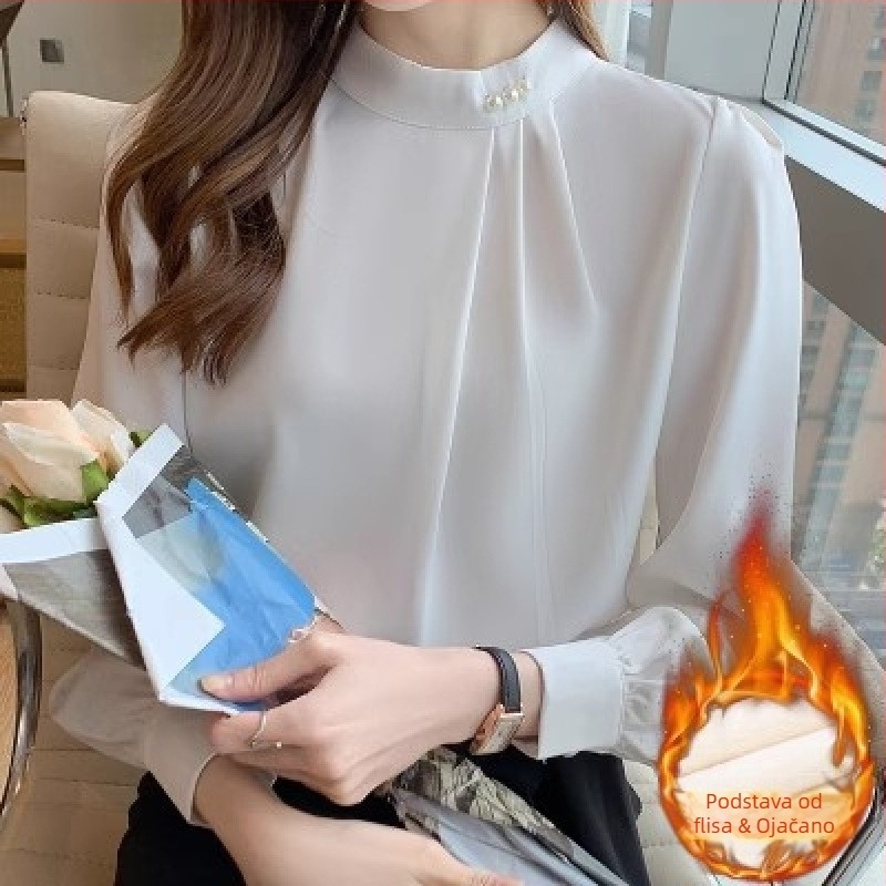 Saten dama košulja s dugim rukavima (Poliester; Jesen 2025; Bojanje)