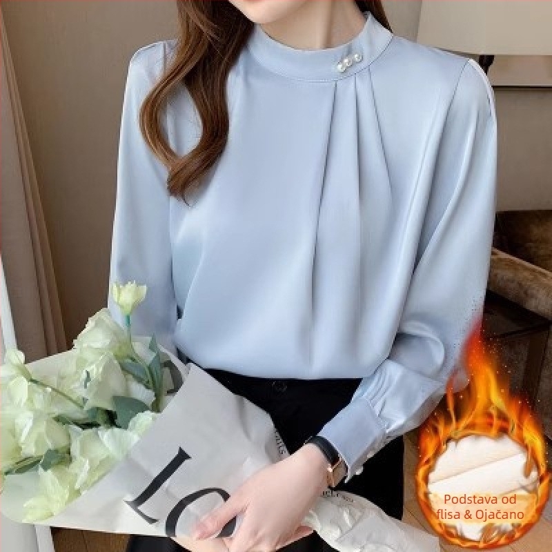 Saten dama košulja s dugim rukavima (Poliester; Jesen 2025; Bojanje)