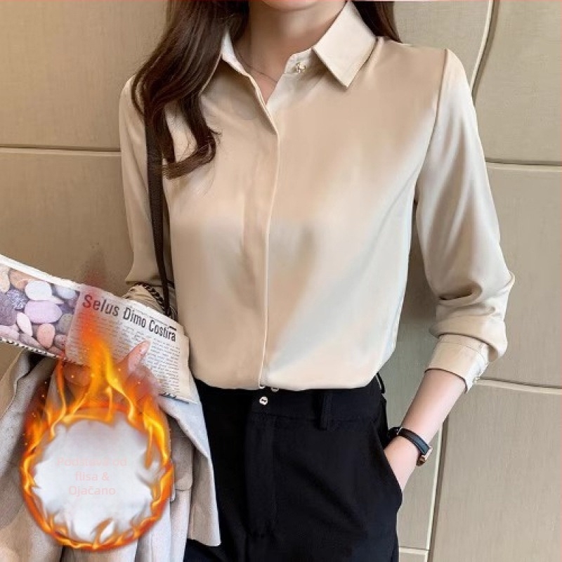 Saten dama košulja s dugim rukavima (Poliester; Jesen 2025; Bojanje)