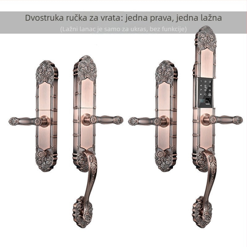 Pametna brava za ulazna vrata vile s otiskom prsta i lozinkom, 100 pohranjenih otisaka, skeniranje za 3 sekunde, -25 do 55°C, vijek trajanja 10000 ciklusa, napajanje DC