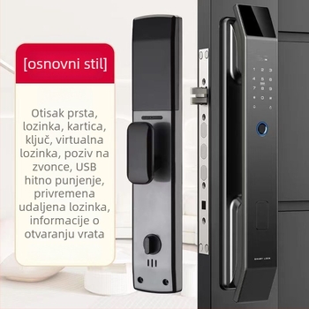 Pametna brava za vrata s prepoznavanjem lica, otiska prsta i lozinke — 100 otisaka, >100000 otključavanja, skeniranje <0,01 s, lažno prepoznavanje <0,0004%, -20°C do 60°C