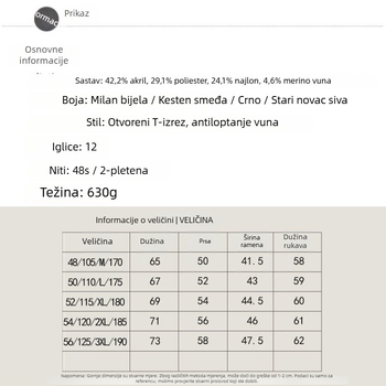 Pleteni džemper od vunene smese s ovčjom vunom, debeli, dugi rukavi, polo ovratnik, 630 g