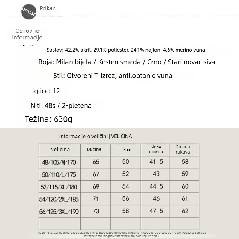 Pleteni džemper od vunene smese s ovčjom vunom, debeli, dugi rukavi, polo ovratnik, 630 g