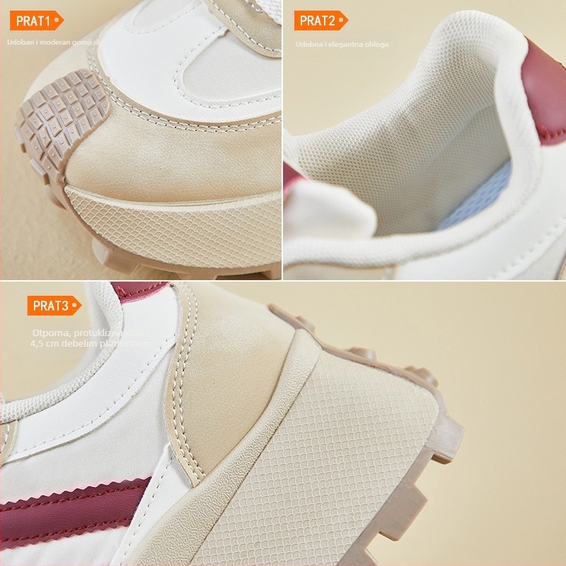 Ženske tenisice u stilu Dad Shoes, PU gornji dio, gumena potplat, srednja visina peta 3–5 cm, prednje vezanje, proljetna 2026 izdanje