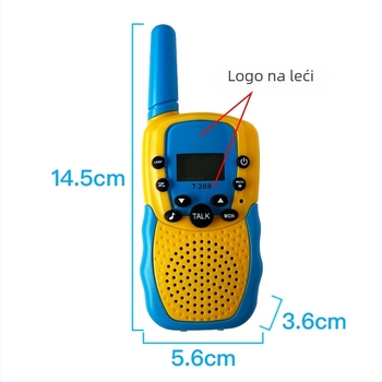 Dječji walkie-talkie T-388, 400-470MHz, 0,5W, domet 1,5–3km, 4× AA baterije, s zaslonom
