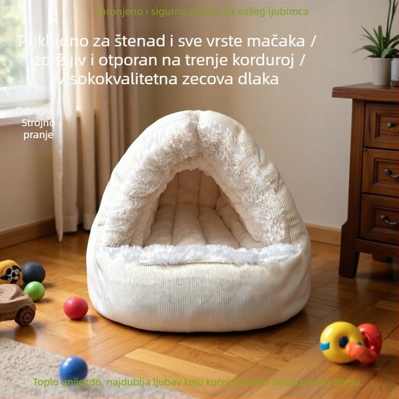 Mačje gnijezdo — plišani materijal, poluotvoren dizajn, toplina za sve sezone